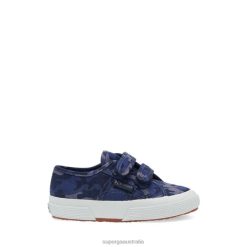 Superga 2750 6JR0T141 Blue Grey Dk Camouflage | Superga 2750 Kids Straps Camo Ripstop