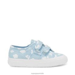 Superga 2750 6JR0T147 Lt Blue-White Clouds | Superga 2750 Kids Straps Clouds Print
