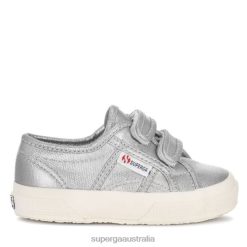 Superga 2750 6JR0T682 Grey Silver Matt | Superga 2750 Kids Straps Metallic Canvas -F Avorio