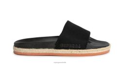 Superga Australia 6JR0T223 Black | Superga 1908 Slides Organic Canvas Rop
