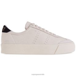 Superga Shoes 6JR0T168 Beige Gesso-Black | Superga 2902 Club 3 Cap Tumbled Suede