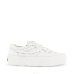 Superga Shoes 6JR0T40 White-Pink Ish | Superga 3041 Revolley Leather Platform