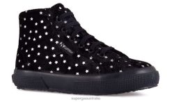 Superga Shoes 6JR0T654 Black-Silver Stars | Superga 2795 Kids Velvet Stars