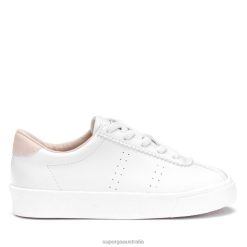 Superga Shoes 6JR0T683 White-Pink Skin | Superga 2843 Kids Club S Vegan Leather